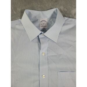 Brooks‎ Brothers Shirt Mens 17 2-3 Regent Fit Blue White Pinstripe Button Down